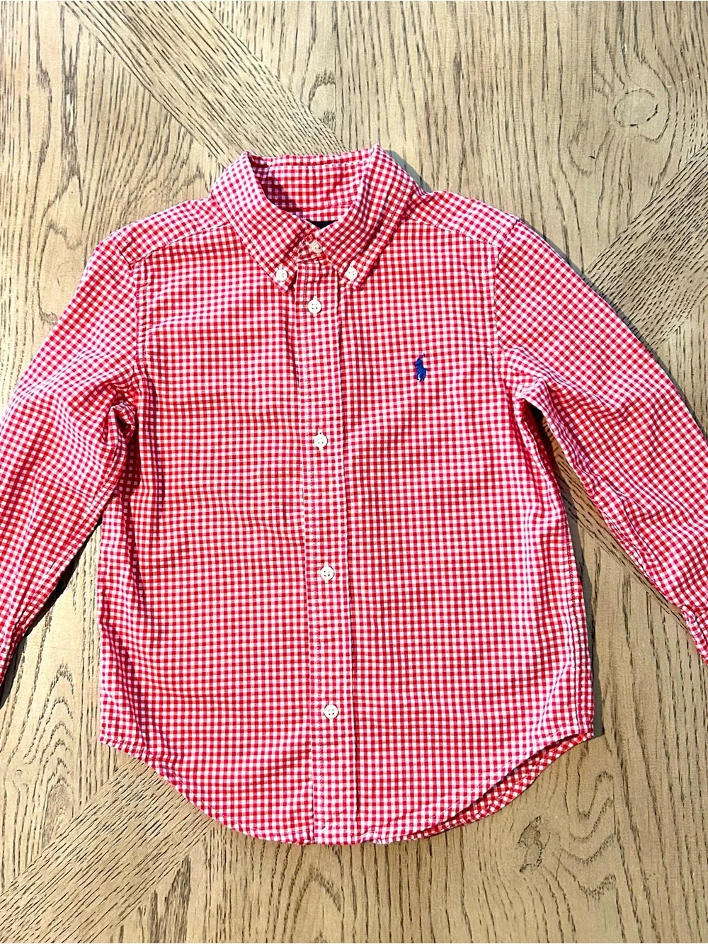 Ralph Lauren Red White Check Long Sleeve Button Down Shirt 3T Toddler Gingham